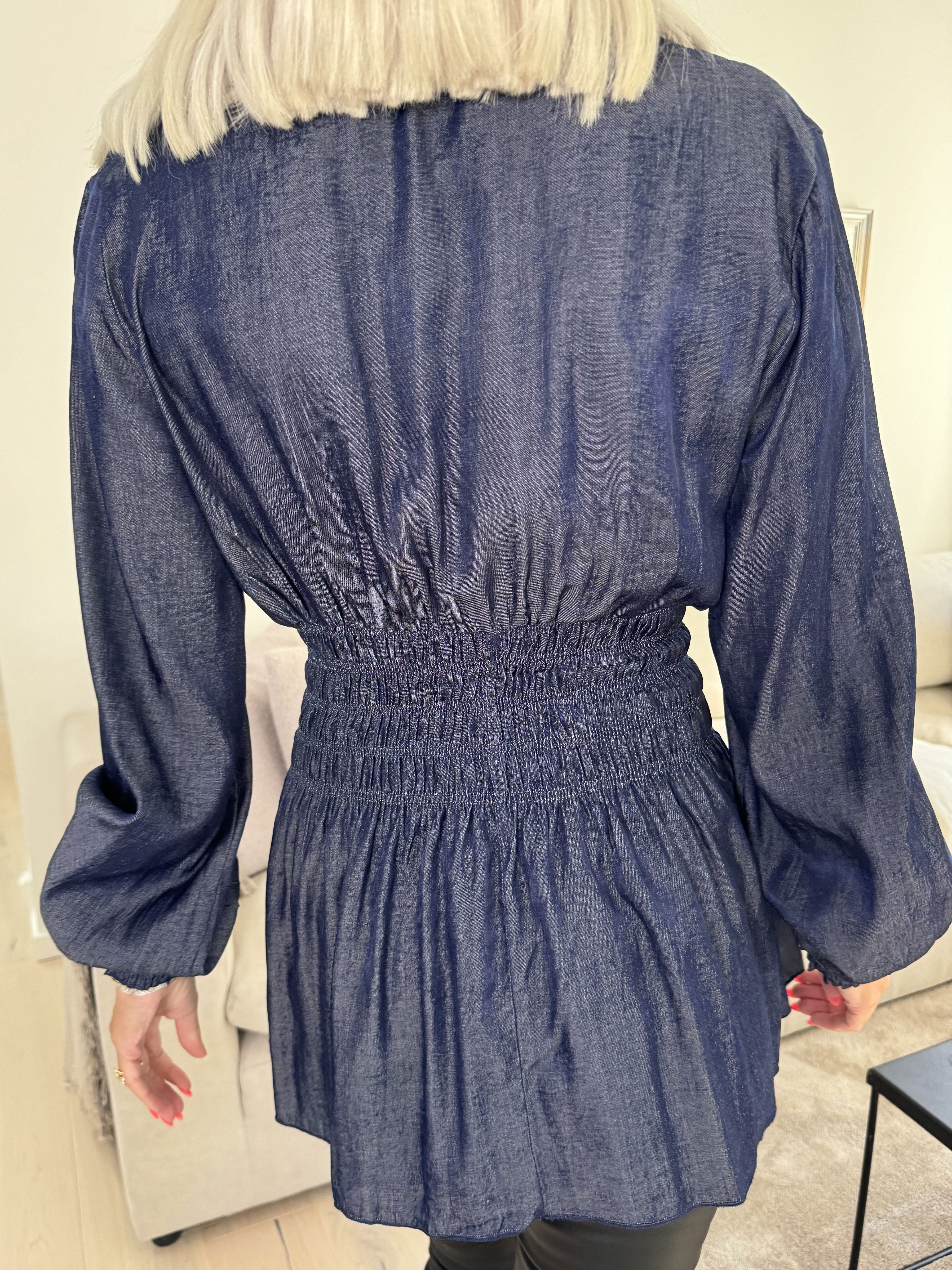 Pams Denim Shirt L/S - Elastisk blus med långa ärmar